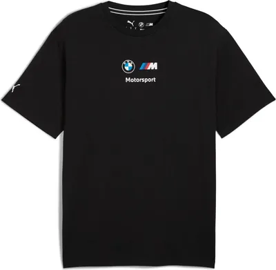 Produktbild von BMW M Motorsport T-Shirt Essential Puma, Offizieller Fanartikel, Schwarzes Shirt mit BMW Roundel und M Logo auf der Brust, Rundhals, 100% Baumwolle