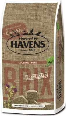 Produktbild von Havens BRIX Pferdefutter Melassefrei, zuckerarm (ca. 3,3%), mit Luzernefasern und Minze 14 kg
