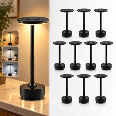 Produktbild von 10er Set Kabellose Dimmbare LED Akku Tischleuchten, Touch Tischlampen, 3 Lichtfarben, Nachttischlampen für Wohnzimmer Schlafzimmer, Schwarz