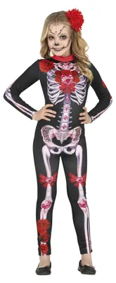 Produktbild von Halloween Kinderkostüm "Skelett Catrina" | Overall Größe: 7-9 Jahre