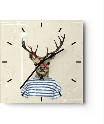 Produktbild von Wanduhr - Quadrat - Glasuhr - Hipster Anthropomorphismus Hirsch - 30x30cm - Schleichendes Uhrwerk - Lautlos - zum Aufhängen bereit - Dekoration Modern - Wanddekoration aus Glas - C3AC30x30-4227