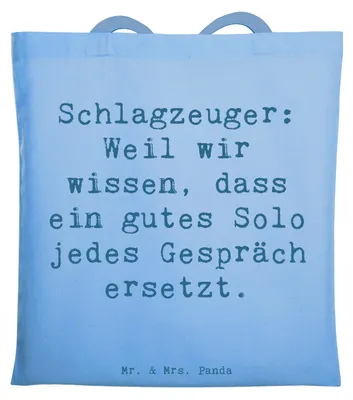 Produktbild von Mr. & Mrs. Panda Tote Bag Spruch Schlagzeug Solo - Sky Blue - Geschenk, Stoffbeutel, Trommeln, Lernen, Musik, canvas tasche, Performance, Jutebeutel, Beats, Band, Beutel