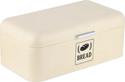 Produktbild von Relaxdays Brotkasten, Brotbox mit Deckel & Griff, HBT: 17x42x24 cm, Brot aufbewahren, Brotkiste Retro, Metall, beige
