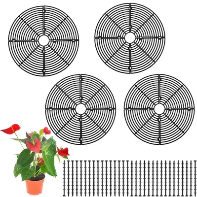 Produktbild von 4er Blumentopfgitter Schwarz Blumentopf Bodenschutz-geeignet für Innen-und Außentöpfe–maximaler Durchmesser 30cm-Kinder Haustier Pflanzenschutzgitter
