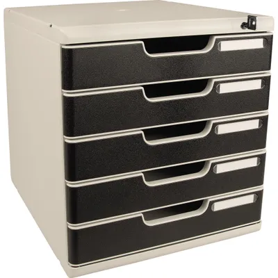 Image de Caisson à tiroirs Exacompta MODULO A4 noir avec 5 tiroirs verrouillables