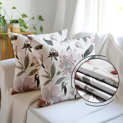 Zdjęcie produktu dla Zestaw 2 poszewek 50x50 cm – gładkie, kwiatowy wzór, zamek