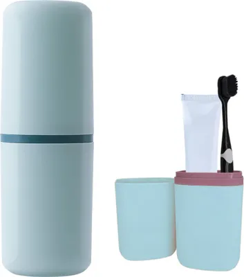Produktbild von Zahnbürstenetui Reisezahnbürstenhalter Set Zahnbürste Zahnpasta Halter Zahnbürstenetui Hellblau (Zahnbürste & Zahnpasta nicht enthalten)