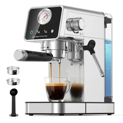 Produktbild von CHEFFANO Siebträgermaschine 20 Bar Espressomaschine mit Milchaufschäumer, Kompakte Edelstahl Kaffeemaschine mit 1,1L Wassertank