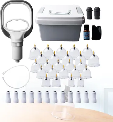Productafbeelding van Cuppingglazen met vacuümpomp, set van 24 cuppingglazen voor gezicht en lichaam, inclusief therapeutische magneten, complete set voor cupping van het hele lichaam