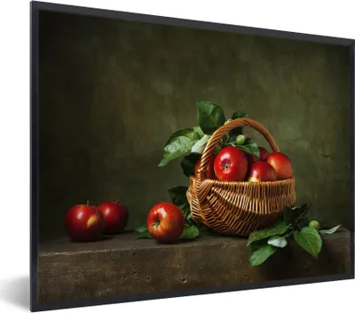Produktbild von MuchoWow® Gerahmtes Poster Rustikal - Apfel - Obst - Rot - Korb - Stilleben 40x30 cm - Poster mit Schwarzem Bilderrahmen Wandposter Rahmen Foto Bilder - Kunstposter - Wanddekorationen