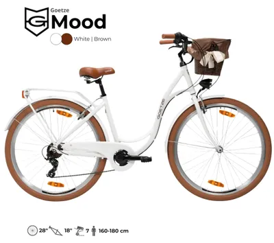 Zdjęcie produktu dla Rower miejski damski Goetze Mood 28" Alu NewLine z aluminiową ramą 18", niskim przekrokiem, 7-biegowym napędem Shimano Tourney, hamulcami V-Brake, koszem, bagażnikiem, podpórką, oświetleniem LED i dzwonkiem. Idealny do codziennych dojazdów, zakupów i rekreacyjnej jazdy po mieście