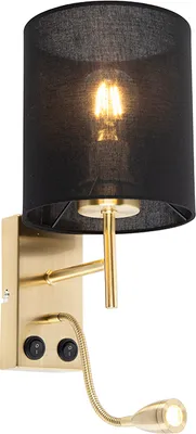 Produktbild von Art Deco Wandlampe Gold mit Schwarzem Baumwollschirm Stacca