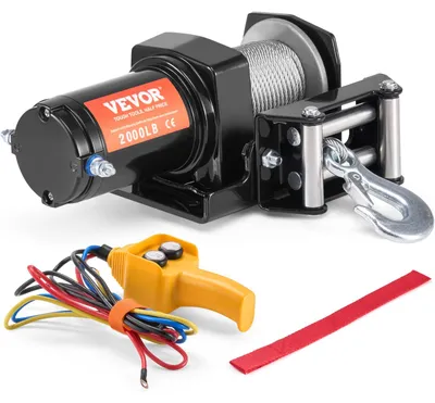 Productafbeelding van VEVOR Elektrische lier, met een trekkracht van 2000 lb, 12V DC lier voor ATV/UTV, met een Φ5/32 inch x 39 ft 7-streng staalkabel, afstandsbediening, IP55 waterdicht, geschikt voor het slepen van UTV's en ATV's