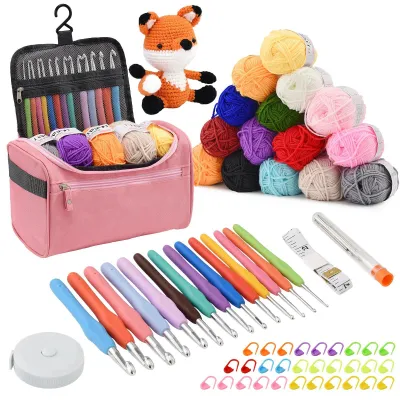 Immagine prodotto di Set fai da te per uncinetto - Set da 73 pezzi - Filato - Uncinetti - Accessori per maglieria - Borsa portaoggetti