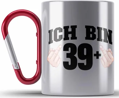 Produktbild von Trendation - Ich Bin 39+ Mittelfinger Edelstahl Tasse Karabiner Geschenk 40. Geburtstag Geschenke Mann Frau Lustiger Spruch Mutter Vater (Rot)