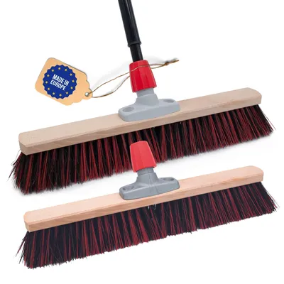 Produktbild von Novaliv 2x Strassenbesen mit Stiel 50 cm I Teleskopstiel ausziehbar I Arenga-Elaston schwarz-rot I Industriebesen Kehrbesen Gartenbesen Werkstattbesen Außenbesen