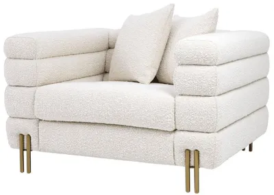 Produktbild von Casa Padrino Luxus Art Deco Sessel Creme / Messing 109 x 97 x H. 68 cm - Moderner Wohnzimmer Sessel - Luxus Möbel