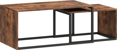 Produktbild von 2er-SetCouchtisch,Sofatisch,Beistelltisch,Spanplatte,Metall,90x48x42cm/59x42x36cm,Schwarz+Braun