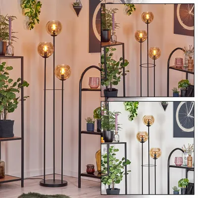Produktbild von Cesaro Stehlampe aus Metall/Glas in Schwarz/Bernsteinfarben