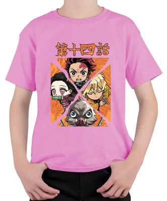 Immagine prodotto di Kimetsu no Yaiba Tanjiro Nezuko Zenitsu Inosuke Chibi Gift Maglietta unisex per bambini, rosa, 104