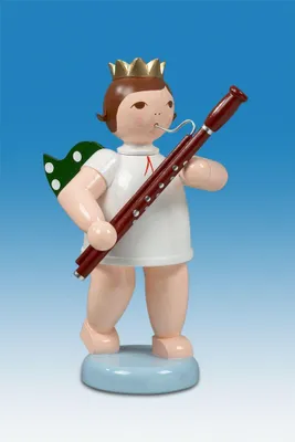 Produktbild von Holzfigur Engel mit Krone und Fagott Höhe 22cm NEU
