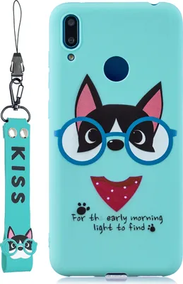 Produktbild von Für HUAWEI Y7 2019 Cute Coloured Painted TPU Anti-Scratch Anti-Slip Schutzhülle Rückseite Gehäuse mit Lanyard Light blau