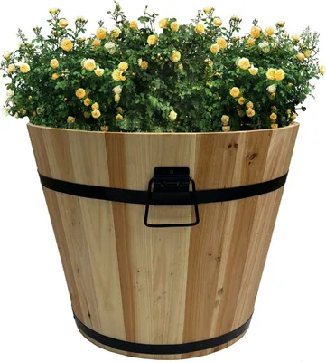 Produktbild von Holz Pflanzkasten - Pflanzkübel - Kräuterbeet - Pflanzkübel - Pflanzentopf - Balkonkasten - Holzkübel - Dekokasten - Dekokübel - Eiche-Look - Größe M = 31,5cm - Höhe 25cm