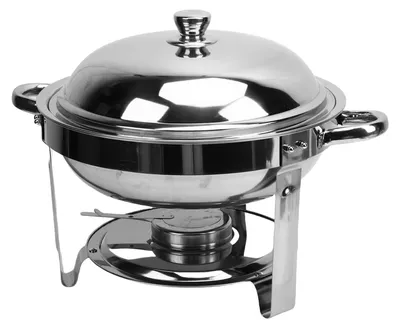 Image de Set de buffet Chafing Dish, 6 l, réchaud rond et chauffe-plat en acier inoxydable avec brûleur à alcool amovible pour fêtes, mariages, traiteurs