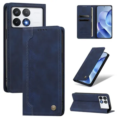 Obrázek produktu pro Pouzdro pro Xiaomi Poco F6 Pro,Polyuretankožené peněženkové flipové pouzdro s přihrádkami na karty a stojánkem Tmavě modrá