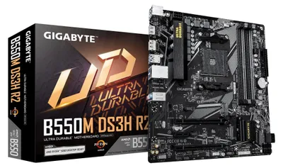 Produktbild von GIGABYTE B550M DS3H R2 Mainboard – AMD Ryzen 5000 Prozessoren, 5+3 Phasen VRM, bis zu 4733 MHz DDR4 (O.C.), 1x PCIe 4.0 + 1x PCIe 3.0 M.2, 1 GbE LAN, USB 3.2 Gen 1, AMD, Sockel AM4, AMD Ryzen 3000 Series, AMD Ryzen 4000 Series, AMD Ryzen 5000 Series, Sockel AM4, DDR4-SDRAM, 128 GB