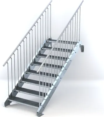Produktbild von Stahltreppe 8 Stufen bis Höhe 160 cm, Laufbreite : 100 cm beidseitiges Geländer ST 1 (31 / 31 mm)