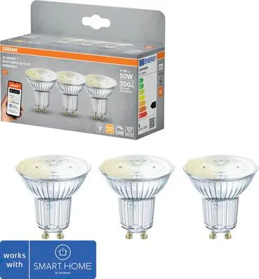 Produktbild von Osram Smart+ LED Reflektorlampe dimmbar PAR16 GU10/4,7W(50W) silber 350 lm 2700 K warmweiß Matter 3 Stück