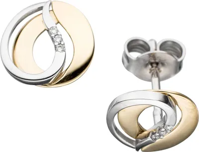 Produktbild von JOBO Ohrstecker 585 Gold Gelbgold Weißgold bicolor 6 Diamanten Brillanten Ohrringe