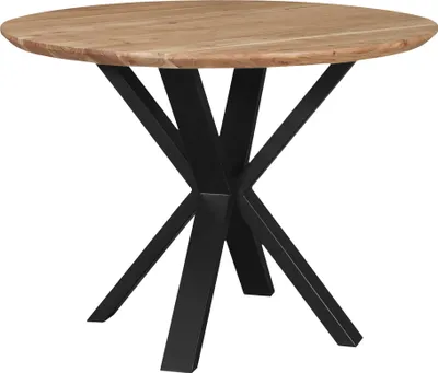 Produktbild von Runder Esszimmertisch Akazie naturfarben Schweizer Kante 105 cm Spider-Gestell schwarz CARA