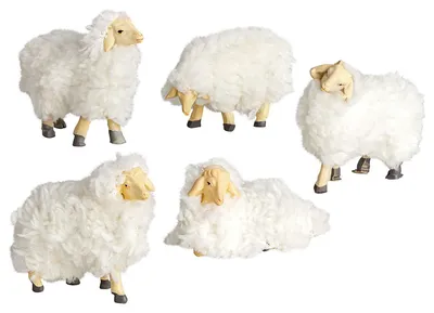 5er-Set Wollschafe, 9 cm, flauschig, Krippenfiguren, Weihnachten