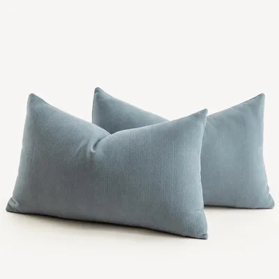 Produktbild von 2er Set Kissenbezüge 40x80 cm Blau Chenille weich Zierkissenbezug Dekokissen Kissenhülle
