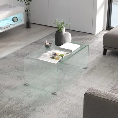 Produktbild von Couchtisch Hartglas einteilig, Glastisch Sofatisch Wohnzimmertisch, Transparent | 80 x 45 x 35 cm | 20 kg | kein Aufbau nötig