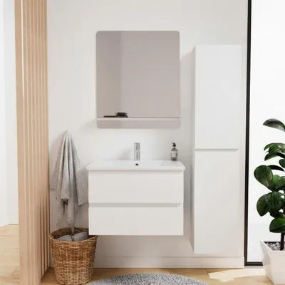 Produktbild von Einzelwaschtisch-Set 60 cm + Wasserhahn + Spiegel + SORRENTO-Säule