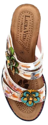 Produktbild von Laura Vita Damen Pantolette Leder mehrfarbig mit Blütenapplikation Decbyo 12, Größe:38 EU, Farbe:Gelb