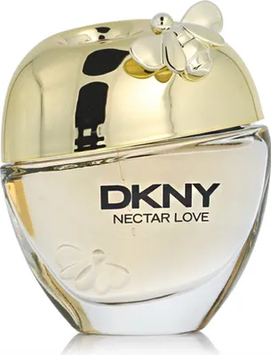 A close-up studio shot of a DKNY Nectar Love perfume bottle.