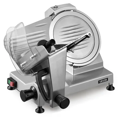 Productafbeelding van VEVOR Elektrische snijmachine, 250 mm mes, 240 W, universele snijmachine voor vlees, met geïntegreerde slijper en instelbare snijdikte van 0-12 mm, geschikt voor bevroren vlees en ham