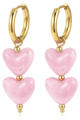 Produktbild von Rosa Herz Ohrringe Für Frauen Goldene Creolen Huggie Hängend Boho Leichte Ohrringe Mode Schmuck Geschenk Für Sie