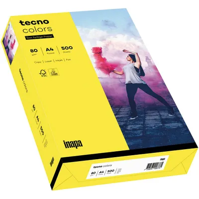 Produktbild von inapa farbiges Druckerpapier, buntes Papier tecno Colors: 80 g/m², A4, 500 Blatt, gelb