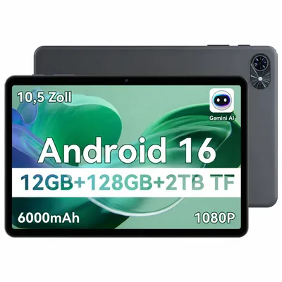 Produktbild von T80 Android 16 Tablet 10.1", 4GB RAM + 128GB ROM, 5G WiFi, Gemini Al, 6000mAh. Perfekt für Gaming mit Dual-Kamera, BT5.0, O1TG&Type-C.