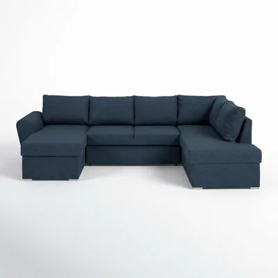 Productafbeelding van Stan slaapbank, hoek rechts met chaise longue links, in blauw., AI-gegenereerde afbeelding