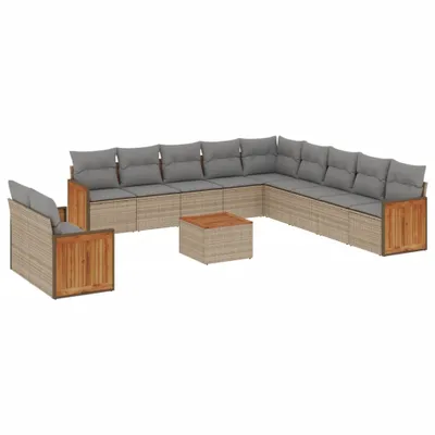 Produktbild von 12-tlg. Garten-Sofagarnitur mit Kissen Beige Poly Rattan