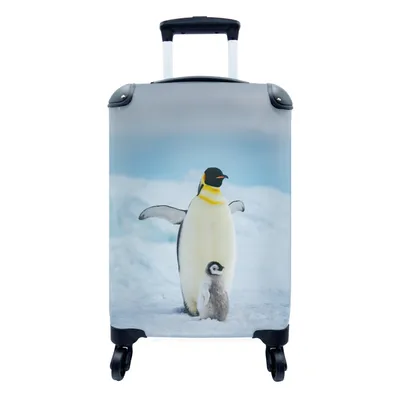 Obrázok produktu pre Kufrík Ručná batožina na kolieskach Malý cestovný kufor so 4 kolieskami Tučniak a jeho mláďa - Veľkosť kabíny < 55x40x23 cm & 55x40x20 cm - Foto kufor