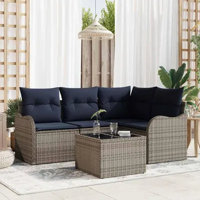 Image de Maison Exclusive - Ensemble canapé de jardin gris en polyrotin