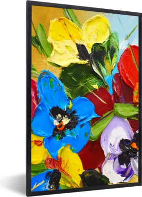 Produktbild von MuchoWow® Gerahmtes Poster Ölfarbe - Malerei - Blumen 60x90 cm - Poster mit Schwarzem Bilderrahmen Wandposter Rahmen Foto Bilder - Kunst