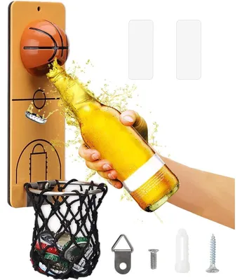 Produktbild von Wand-Flaschenöffner mit Auffangbehälter, Magnetisch, Basketball-Design